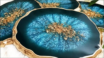 Green and blue oval geode resin coasters/ Epoxy resin tutorial
