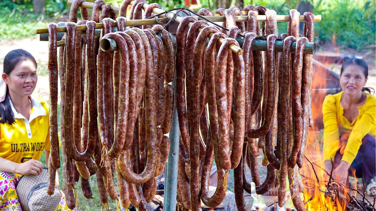 Sausage Making Process by Hand at Countryside with Kitchen Foods & Free