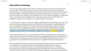 "Disrupting the first reported AI orchestrated cyber espionage campaign" by Anthropic, Nov 13, 2025