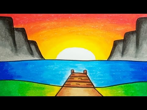 a beautiful scenery drawing for beginners with oil pastel step by step -  showing most easy steps | Oil pastel, Easy drawings for kids, Beautiful  scenery drawing