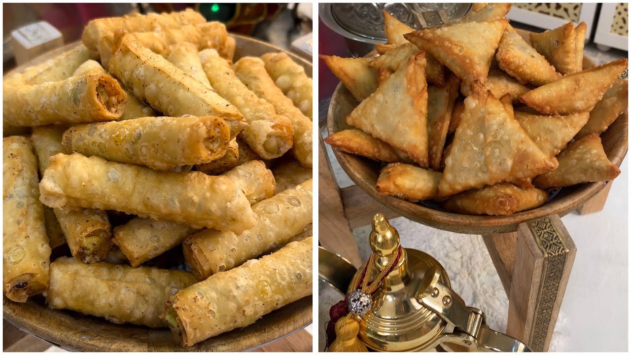 رمضان اسهل مع هالوصفات سمبوسة لحم مقرمشة/اصابع الجبنه بالذره والبصل الاخضر/اصابع الدجاج بالجبن