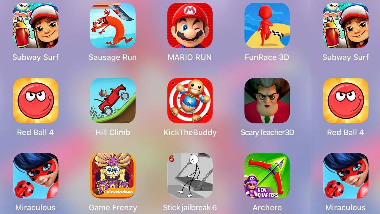SubwaySurf,Archero,ScaryTeacher3D,Stickjailbreak6,SpongeFrenzy,HillClimb,RedBall4,FunRace3D,MarioRun