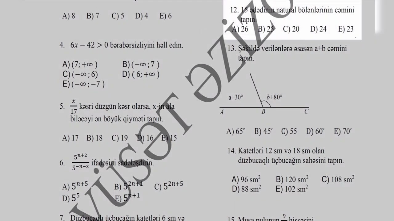 9 cu sinif riyaziyyat buraxılış imtahanının suallarının izahı 16 06 2019
