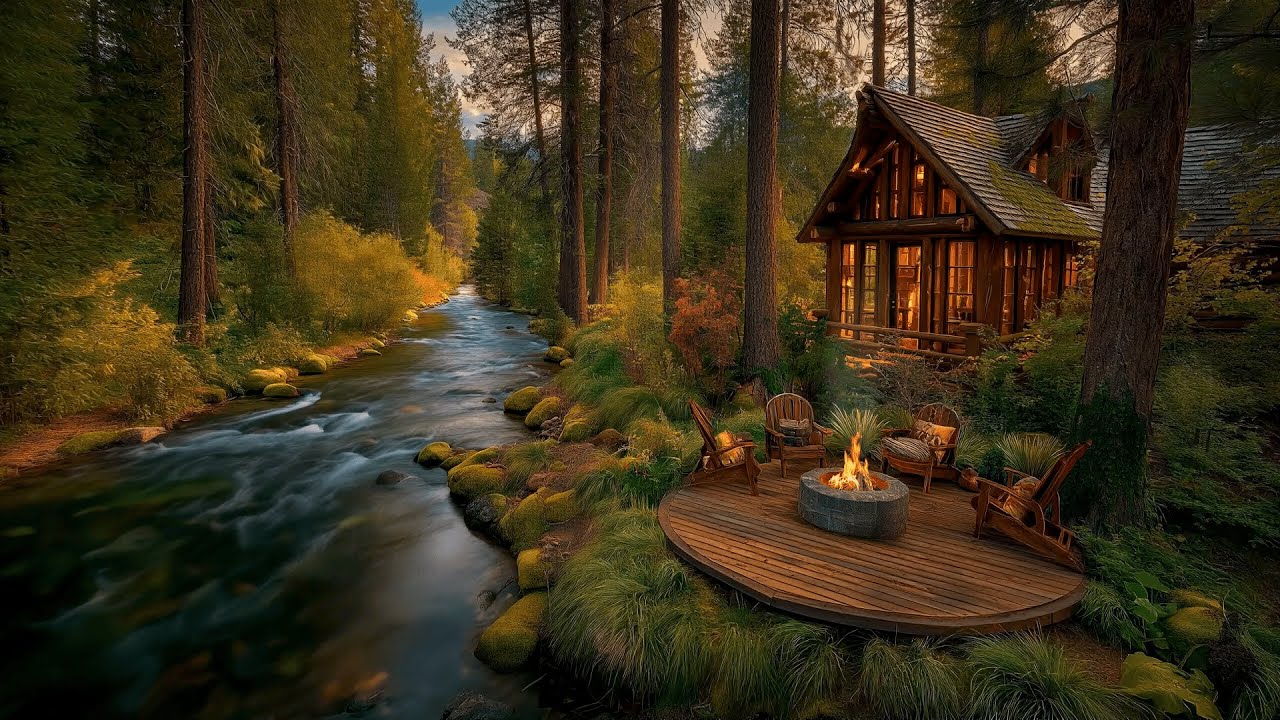 Nature Relaxation by a Forest River: Cozy Fire Pit with Birds and Ambient Sounds