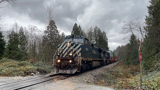 PURE BC RAIL 2: CN 143 (Intermodal) @ Herrling Island BC Canada 26NOV22 BCOL C44-9W 4649 Leading
