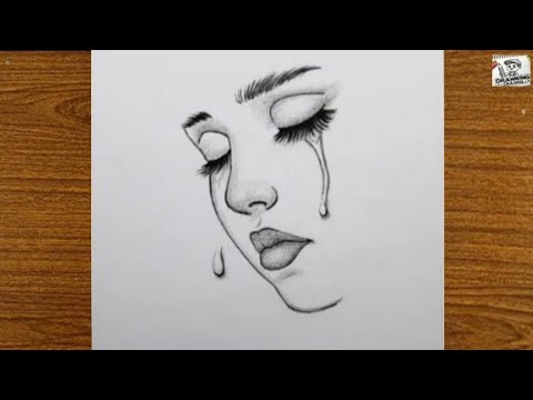 رسم فتاة حزينة رسم سهل بقلم الرصاص لفتاة تبكي دموع خطوة بخطوة كيفية رسم فتاة متدفقة رسم 