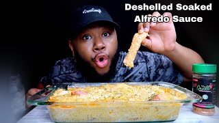 DESHELLED King Crab, Lobster Tail, Jumbo Shrimp Soaked In Alfredo Sauce |MUKBANG