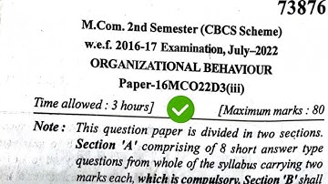Mdu MCom 2nd Sem OB Question Paper
