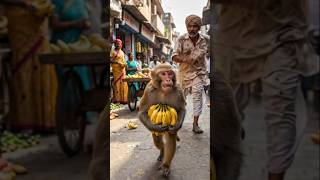 🐒 Monkey Runs Away With Bananas 😂🍌 | Funny Monkey Adventure #monkey