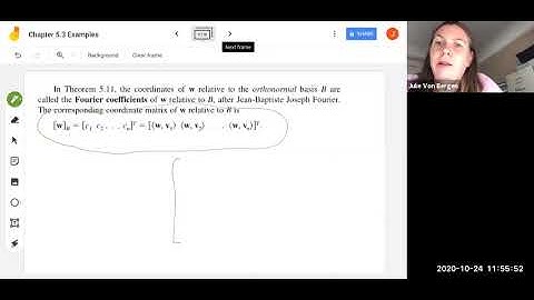 Math 250 Representing a Vector Relative to an Orthonormal Basis