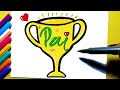 DIA DOS PAIS Como desenhar Troféu pai fofo kawaii How to draw cute dad trophy Dibujos kawaii