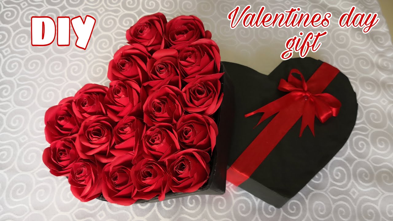 DIY VALENTINES DAY GIFT/ HEART SHAPE BOX/PAPER ROSES/ FULL TUTORIAL 