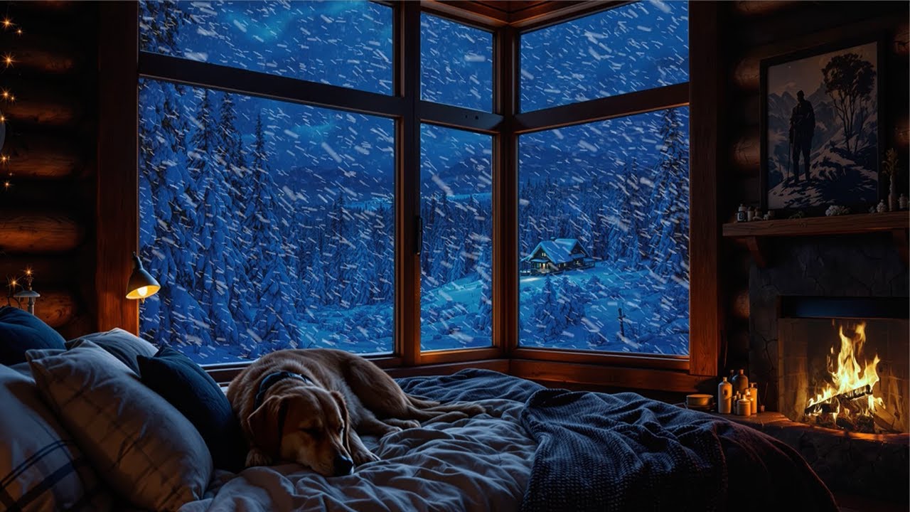 Cozy Winter Cabin - Relaxing Fireplace and Blizzard Sounds For Deep ...