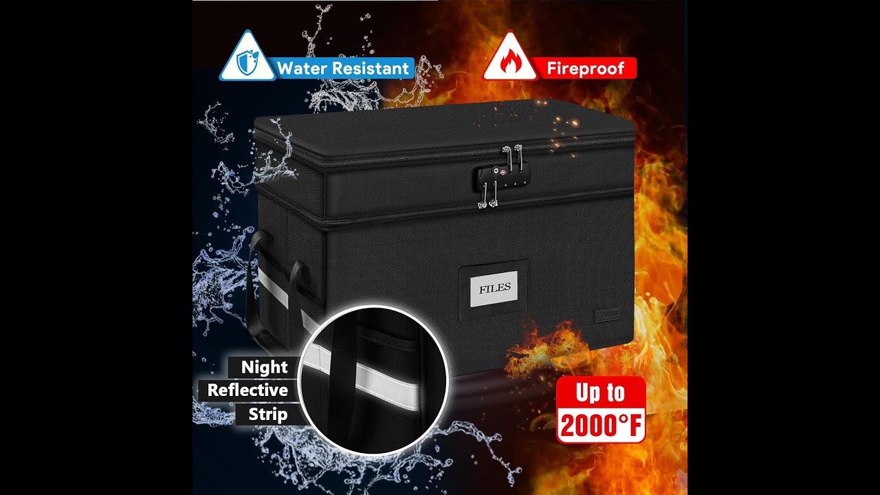 ETRONIK Large Fireproof Document Box with Lock, 2 Layer File Organizer ...