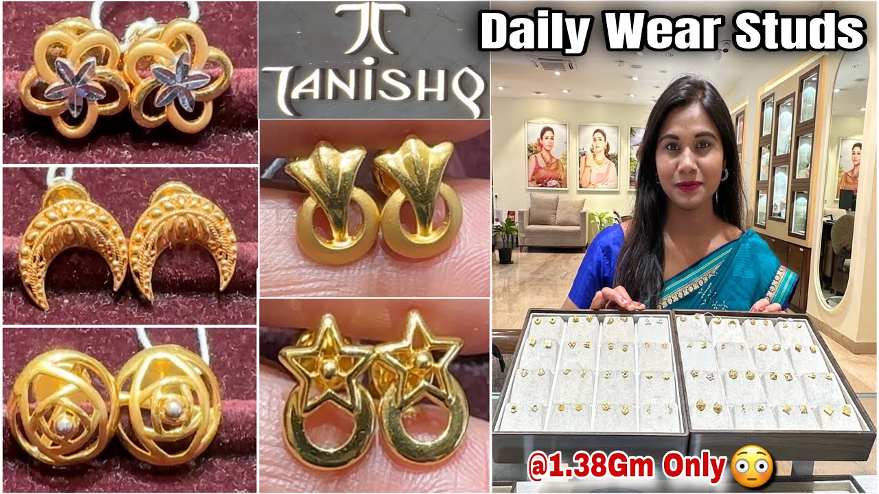 Tanishq Gold Stud Earrings Designs Daily Wear Collection All Under 4Gm😍| Light Weight Gold Earrings|