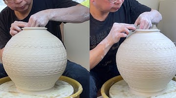 573. Throwing a Large Roller Texture Vase with Hsin-Chuen Lin 林新春 滾花紋大罐拉坯示範