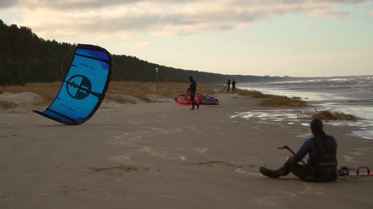 Surfing in a heavy winter storm