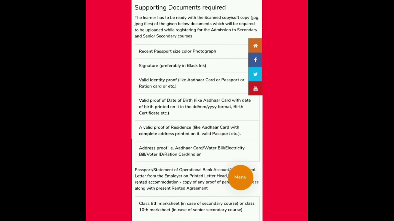 NIOS ADMISSION PROCESS DOCUMENTS AND FEES DETAILS