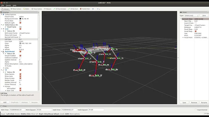 Quadruped robot walk test 1 in ROS Rviz