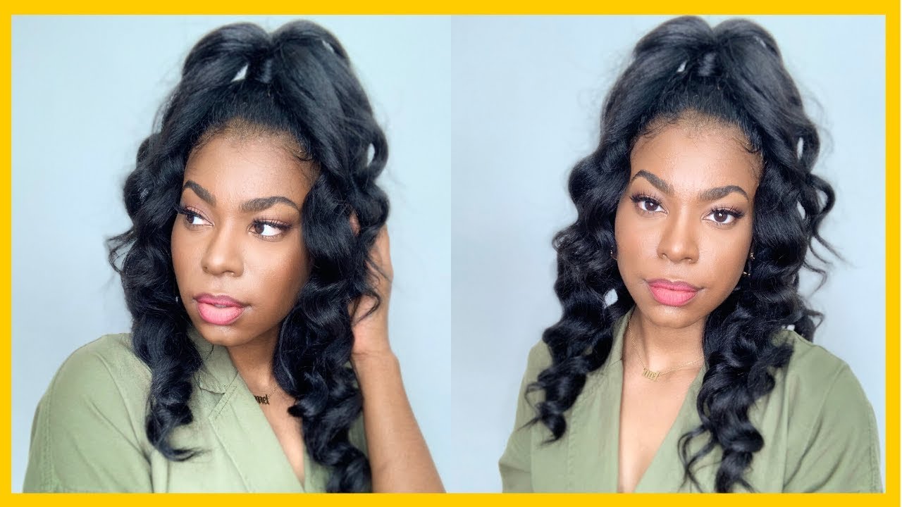 HALF UP HALF DOWN ON LACE FRONT WIG WITH WAND CURLS FT MYFIRST WIGS MELS  AVENUE - YouTube