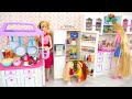 Fantastic doll Kitchen Full Set - Kitchen Island / Fridge with Light on & Making ice Kche Geladeira
