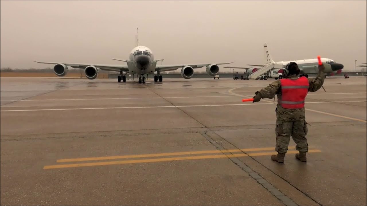 USAF RC-135 Rivet Joint launching with an all-female air crew