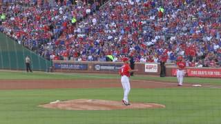 Texas Rangers Yu Darvish 2017 opening day warms up, throws first pitch of season.
