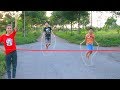 Kids go to School Play Jump Rope Competition Who is The Fastest | Song for Childrens