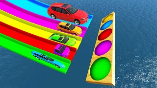 Funny Big & Small Cars vs Water Slide Colors with Portal Trap Rescue Car - BeamNG.Drive