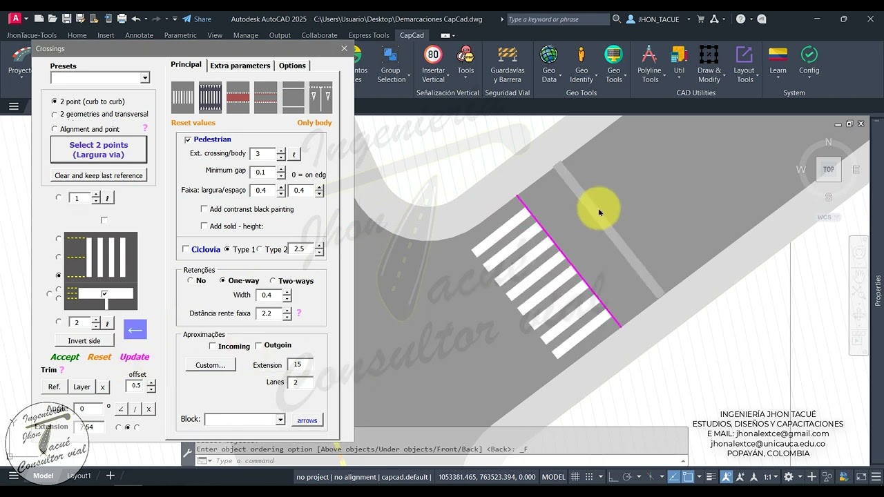 Cruces peatonales AutoCAD y Civil 3D - (Plugin CapCad Colombia)