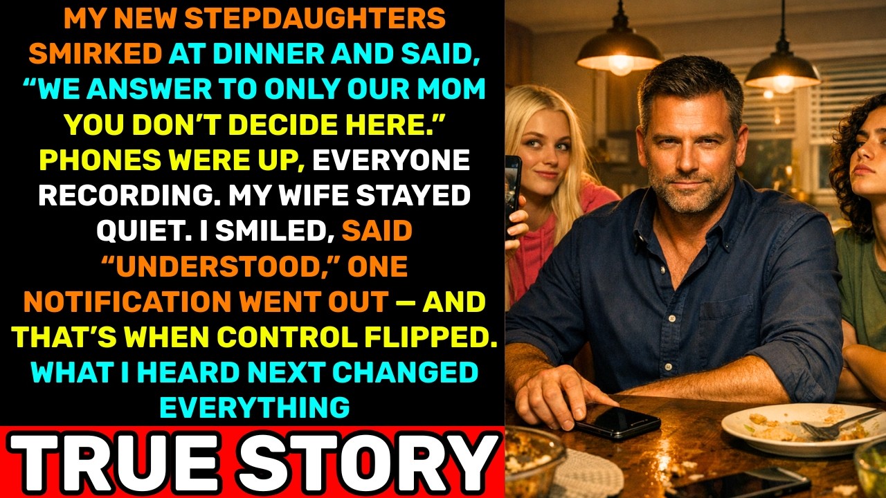 At Dinner, My New Stepdaughters Said I Had No Authority — One Message Later, Everything Shifted…