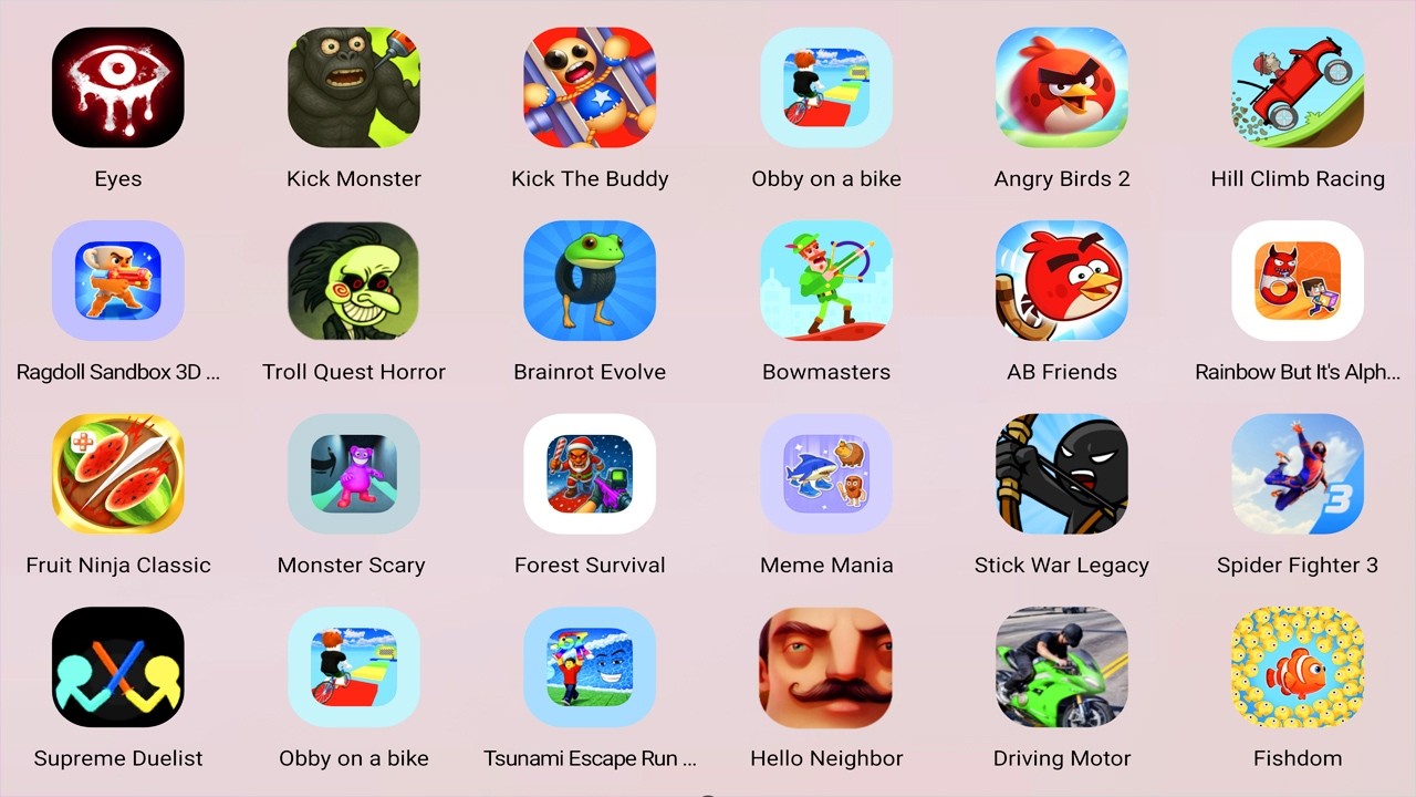 Roblox,Death Puzzle,Annoying Uncle,Grimace Story,Lucky Balls,Save The Fish,Going Balls, MarioRun,...