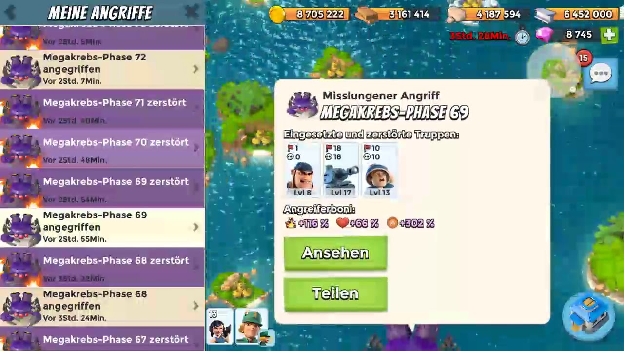 Boom Beach - Mega Crab - Stage 69 , 70 +71 SOLO , 72 - Highscore #1
