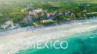 : MEXICO DRONE 4K: TULUM, CANCUN, COZUMEL ISLAND, YUCATAN. IMPRESSIVE CARIBBEAN SEA.