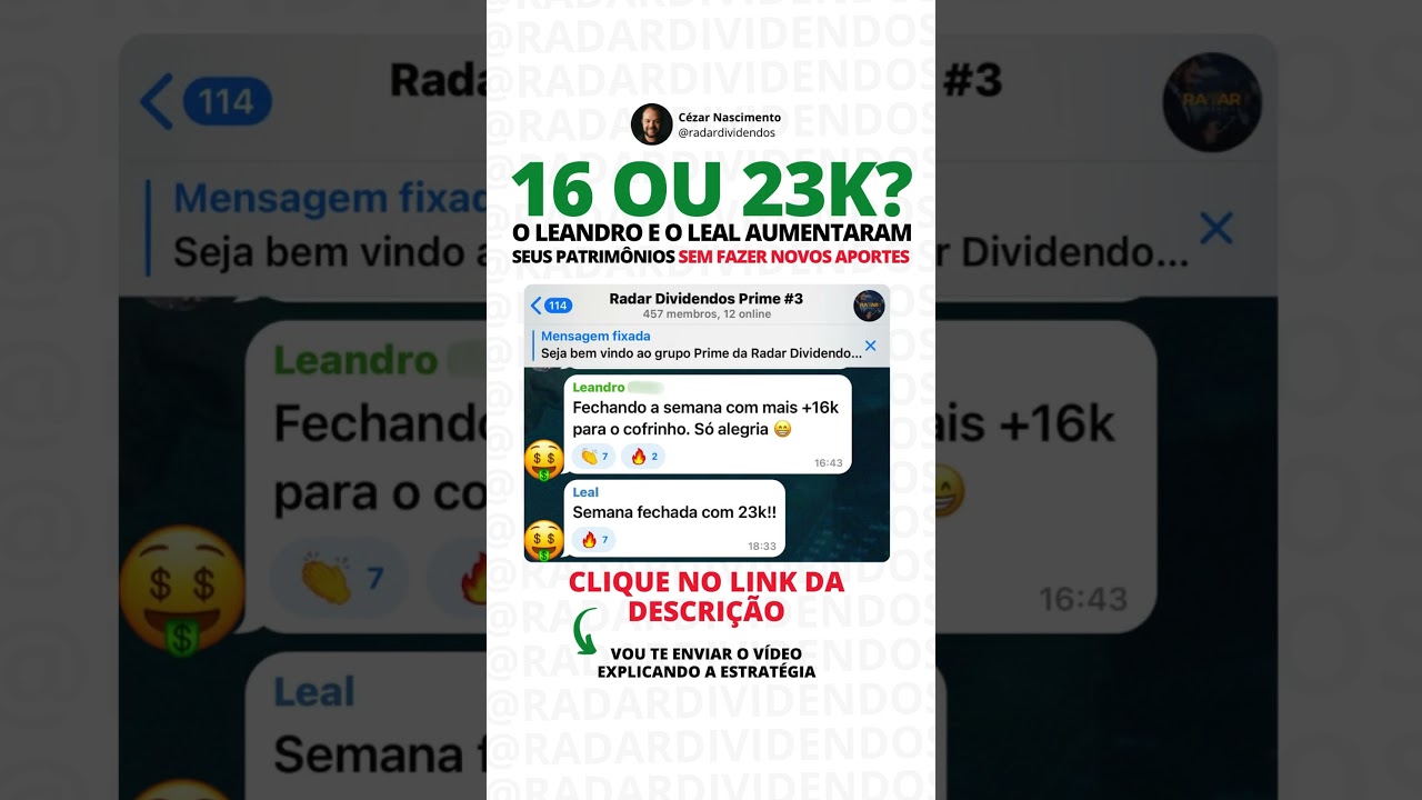 Membros do PRIME "fechando os resultados" da semana. | Radar Dividendos