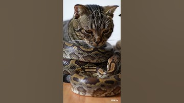 Cat wrapped around python, another cat tries to save the wrapped Abundance 528 hz healing frequency