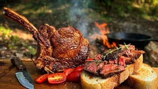 I Cooked a Giant Tomahawk Steak on a Hot Stone in the Wild