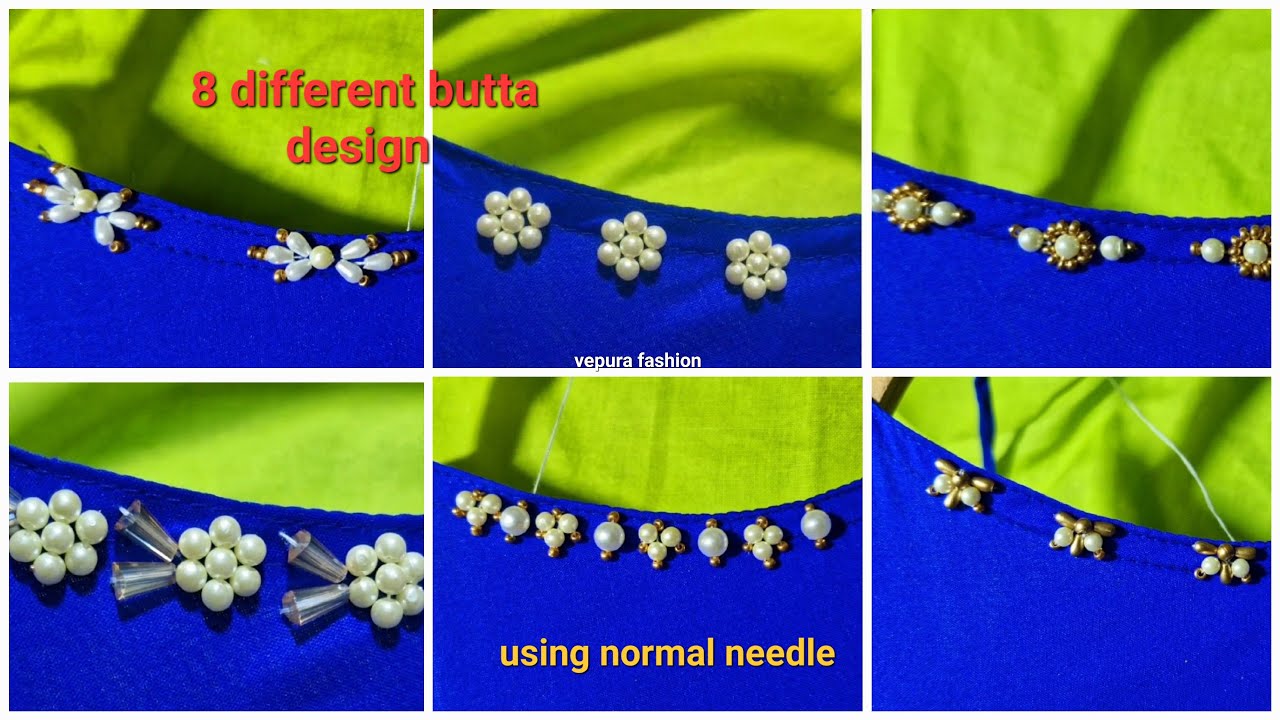 Simple aari butta design using normal needle for beginner zardosi work hand embroidery bridal blouse