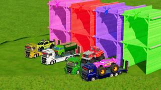 TRANSPORTING POLICE CARS, AMBULANCE, FIRE TRUCK, COLORFUL CARS WITH TRUCK -FARMING SIMULATOR 22!