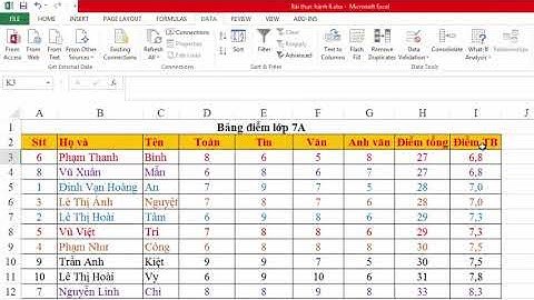 Bài 8 Tin học lớp 7: Sắp xếp và lọc dữ liệu