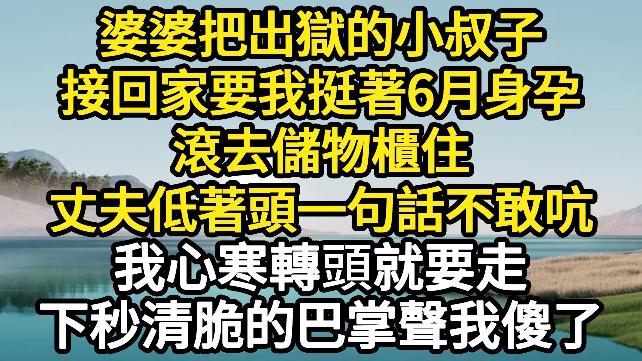 婆婆把出獄的小叔子，接回家要我挺著6月身孕，滾去儲物櫃住，丈夫低著頭一句話不敢吭，我心寒轉頭就要走，下秒清脆的巴掌聲我傻了#故事#悬疑#人性#刑事#人生故事#生活哲學#為人哲學