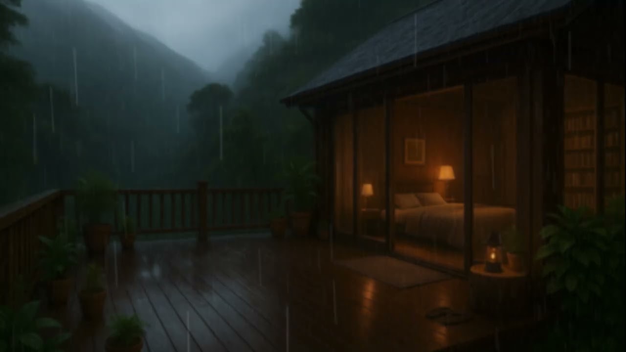 Soft Midnight Rain Spilling Over a Green Woodland, Creating a Calm Atmosphere for Easy Sleep