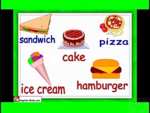 English for children,ESL Kids Lessons - Food and eating - hamburger, ice cream, chocolate.flv