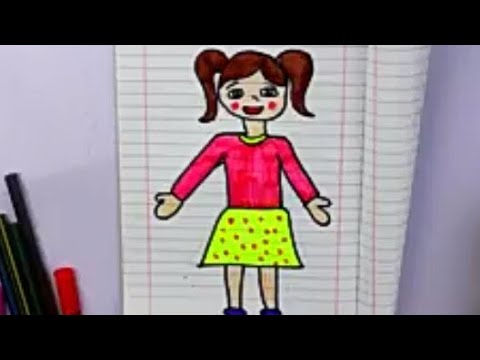 رسم بنت صغيره رسم سهل جدا للبنات والاولاد مع التلوين خطوه بخطوه