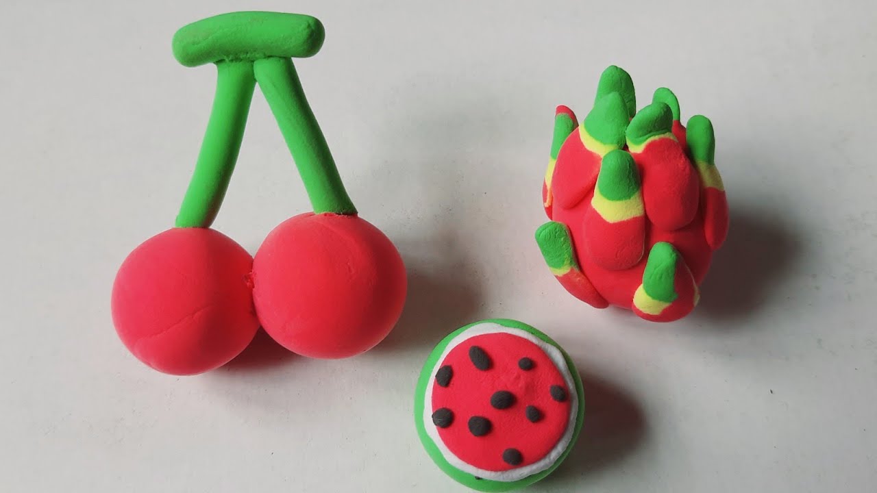 Diy How to make polymer clay miniature fruits ||clay cherry, clay dragon fruit, clay watermelon 🍉 🔔🙏