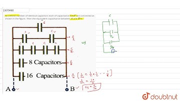 An infinite number of identical capacitors each of capacitance `1 mF` are connected as shown in th