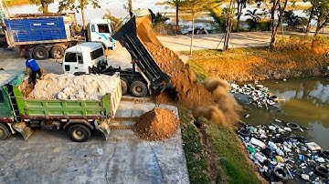 Completed 50% New Landfill use Dump Truck 5Ton into canal & Dozer Pushing Stone Soil