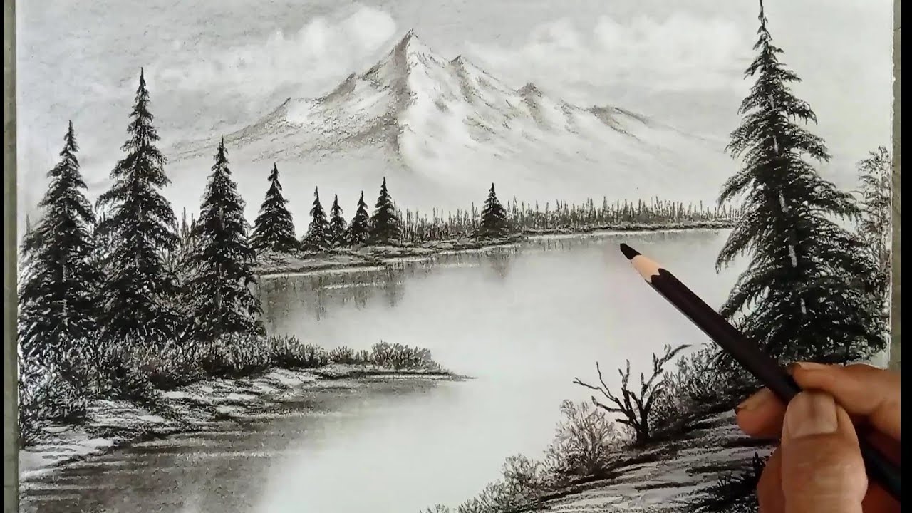 Simple Landscape Drawing #Short | Easy scenery Drawing - YouTube