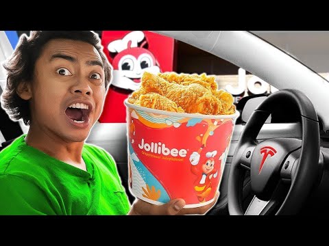 Letting My Tesla CHOOSE What I EAT for 24 Hours! (SELF DRIVE) - Challenge