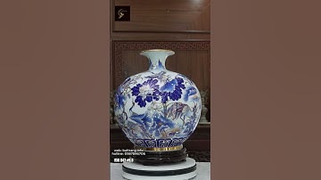 Bình hút lộc Hạc Hoa cao 50cm men lam vẽ vàng cao cấp Bát Tràng